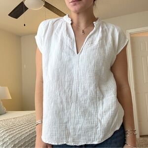 H&M White Blouse with Ruffled Neckline